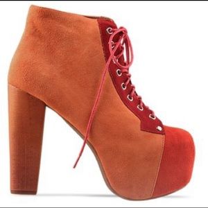 Jeffrey Campbell Lita Platform Heel Bootie Lace Up Suede Pink Orange Sz 5 New